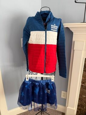 Wonder Woman Colorblock Puffer Jacket - Blue, White, Red